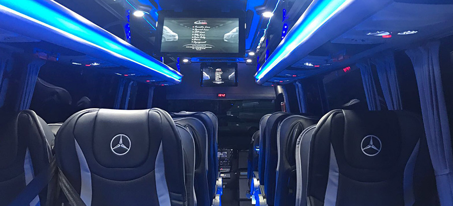 gtlm limousine service, fleet mercedes benz, sprinter minibus 19 seaters interior