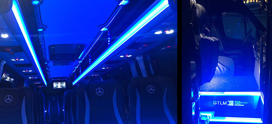 gtlm limousine service, fleet mercedes benz, sprinter minibus 19 seaters interior